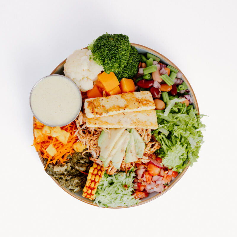 Pulled Chicken, Avo & Halloumi Bowl