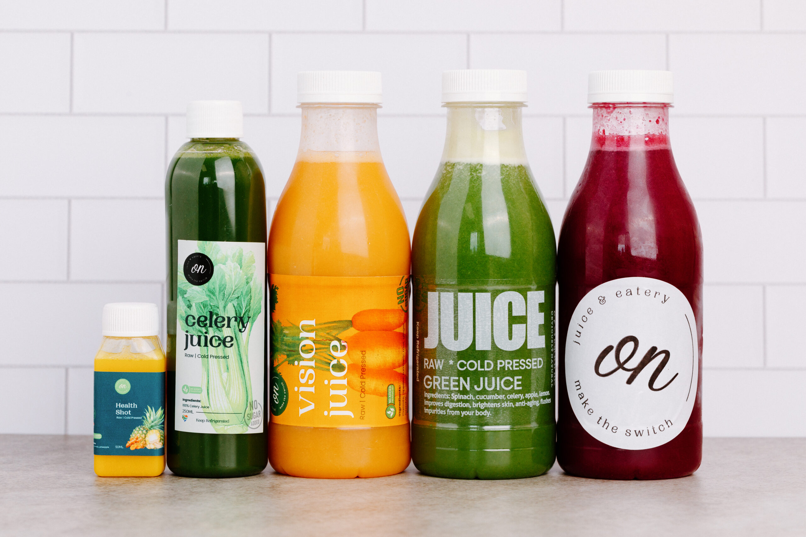 ON cold-pressed juices and health shot in a colourful range of flavours